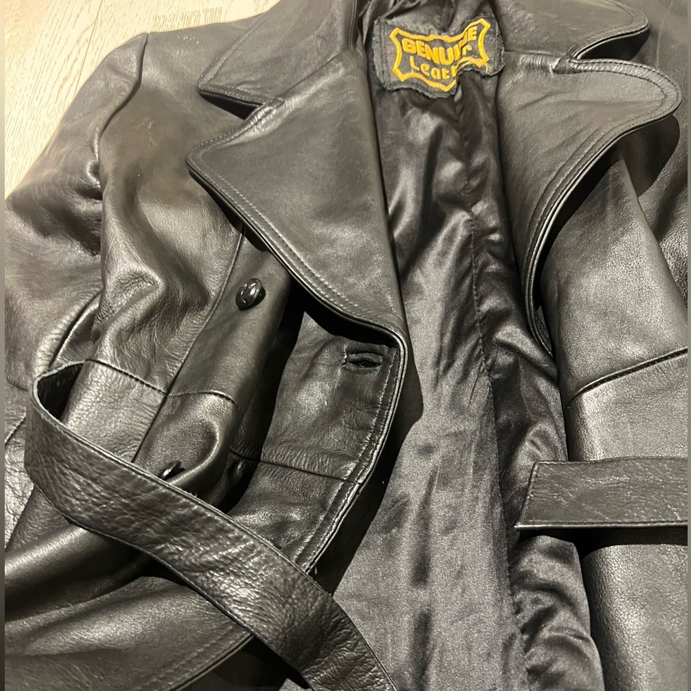 VINTAGE Real Leather Trench Coat - Picture 4 of 5